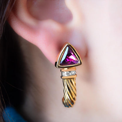 Vintage Austrian Crystal Gold Electroplated Post Earrings - Amethyst jewelry image 1