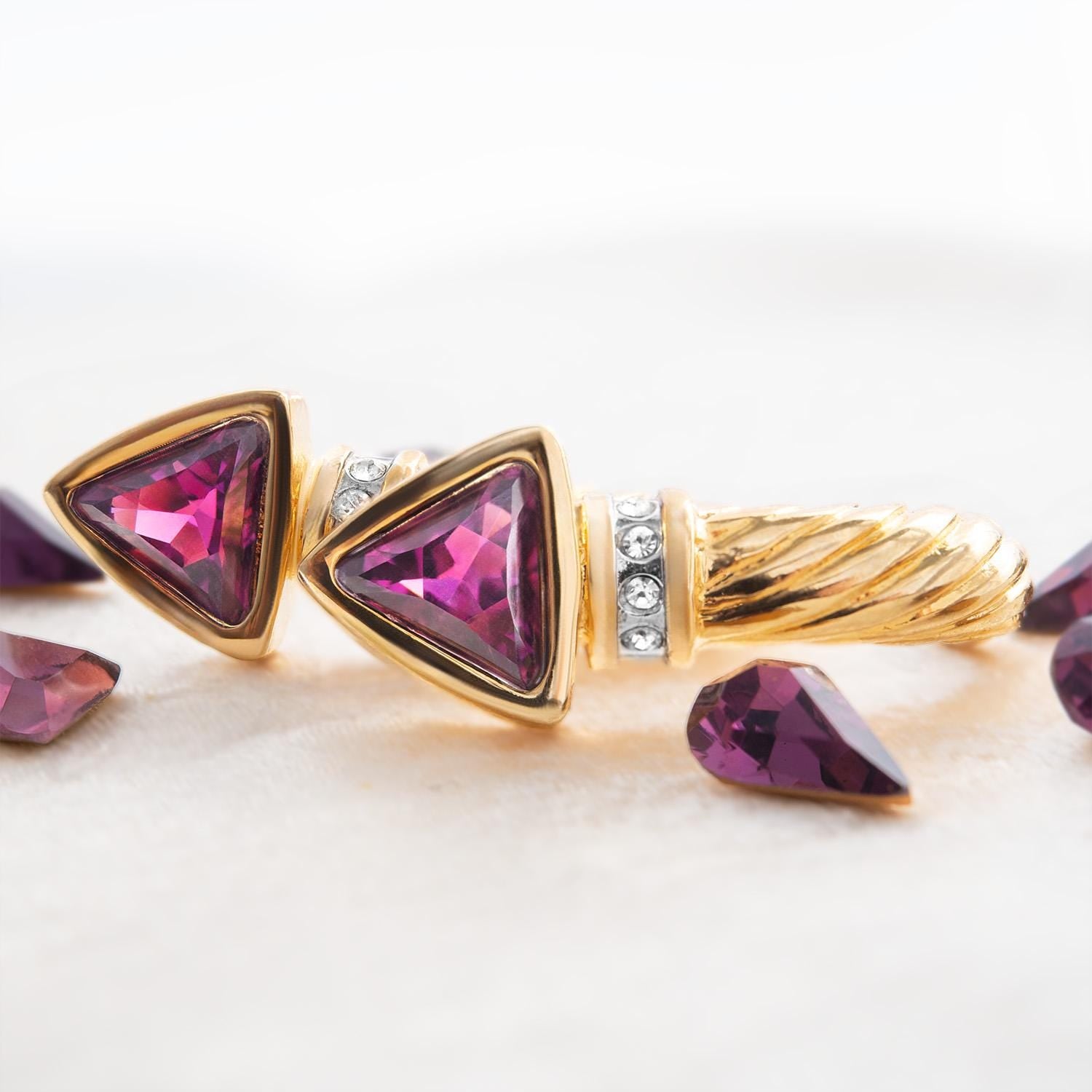 Vintage Austrian Crystal Gold Electroplated Post Earrings - Amethyst jewelry image 1