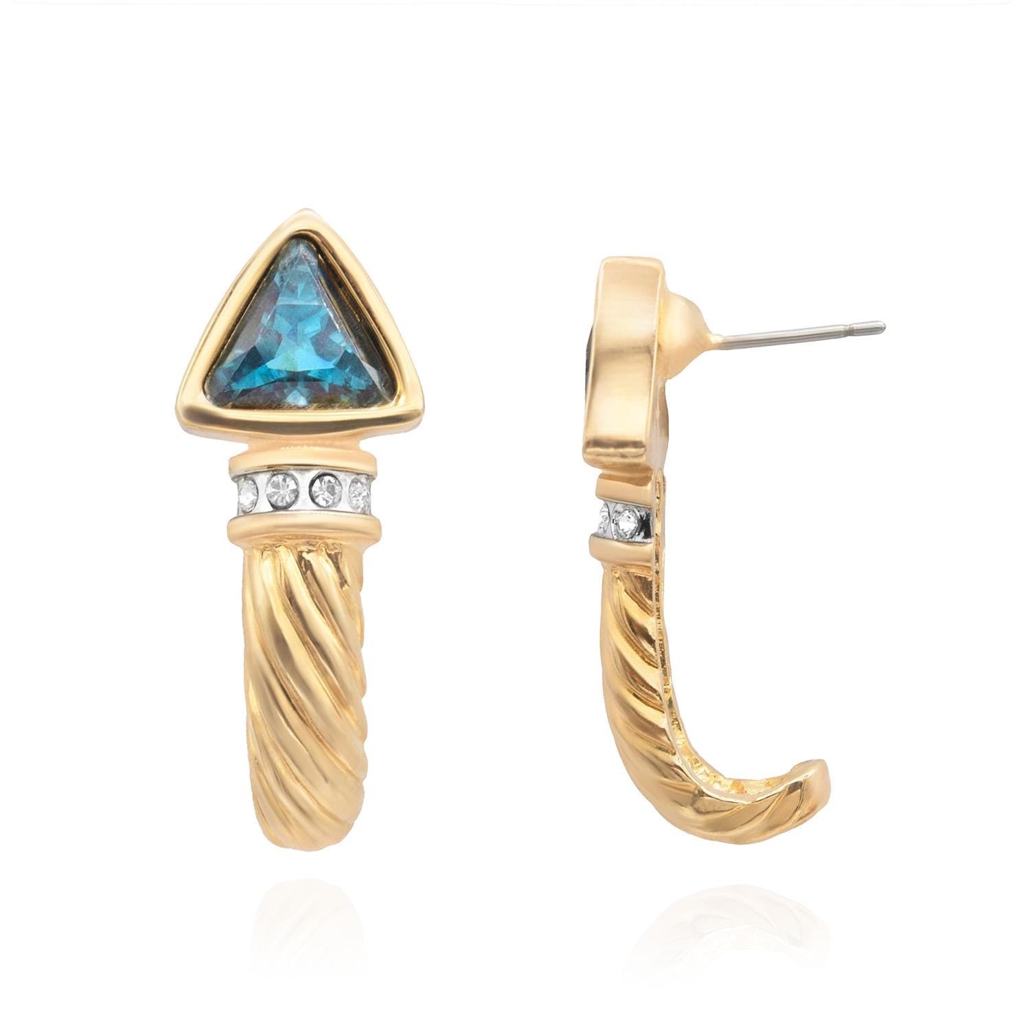Vintage Austrian Crystal Sapphire Blue Post Earrings - 18k Gold Electroplated jewelry image 1