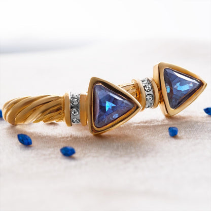 Vintage Austrian Crystal Sapphire Blue Post Earrings - 18k Gold Electroplated jewelry image 1