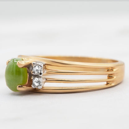Vintage Genuine Jade Ring with Austrian Crystal Accents - 18kt Yellow Gold Electroplated, Made in USA jewelry image 1