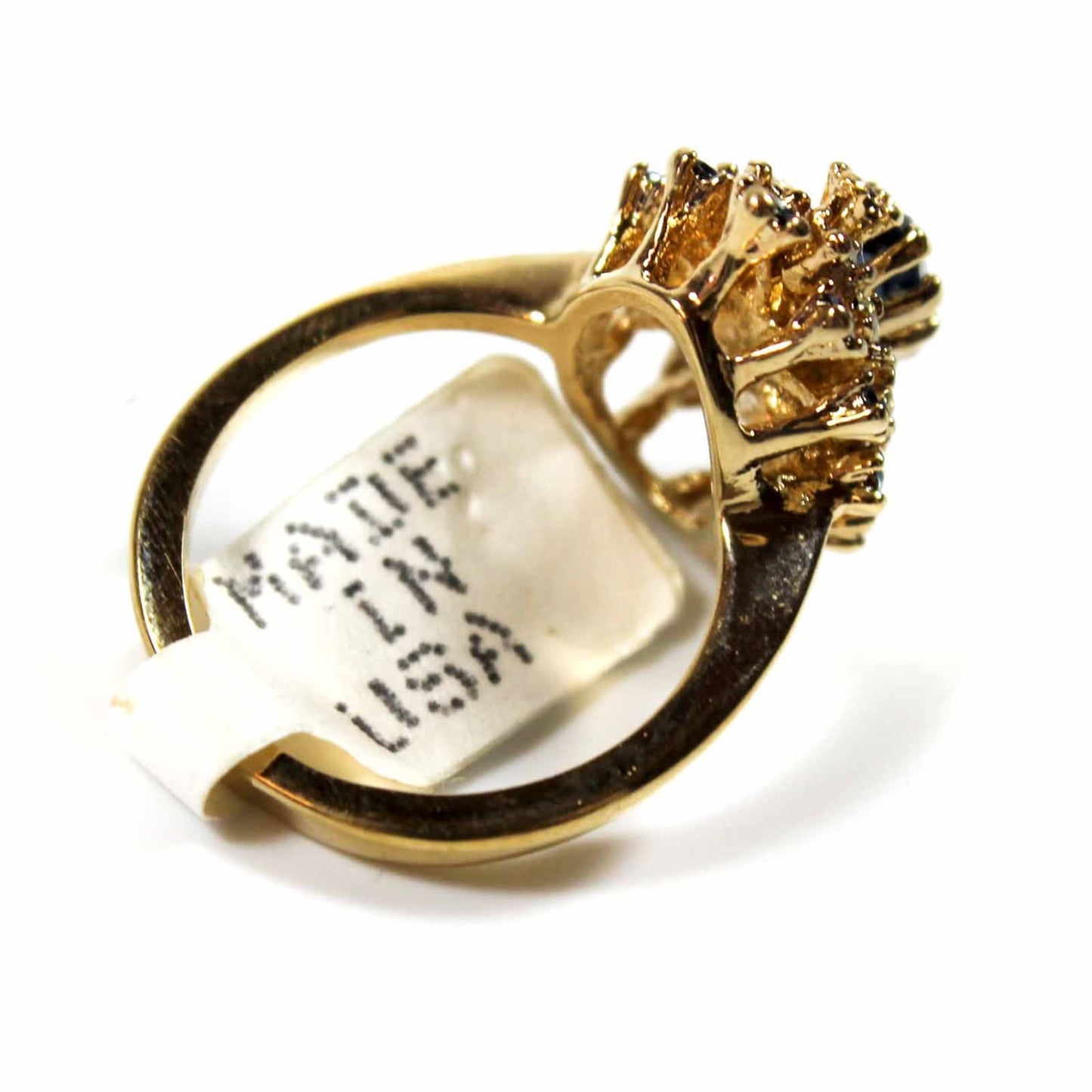 Vintage Sapphire and Clear Austrian Crystal Cocktail Ring – 18k Yellow Gold Electroplated jewelry image 1