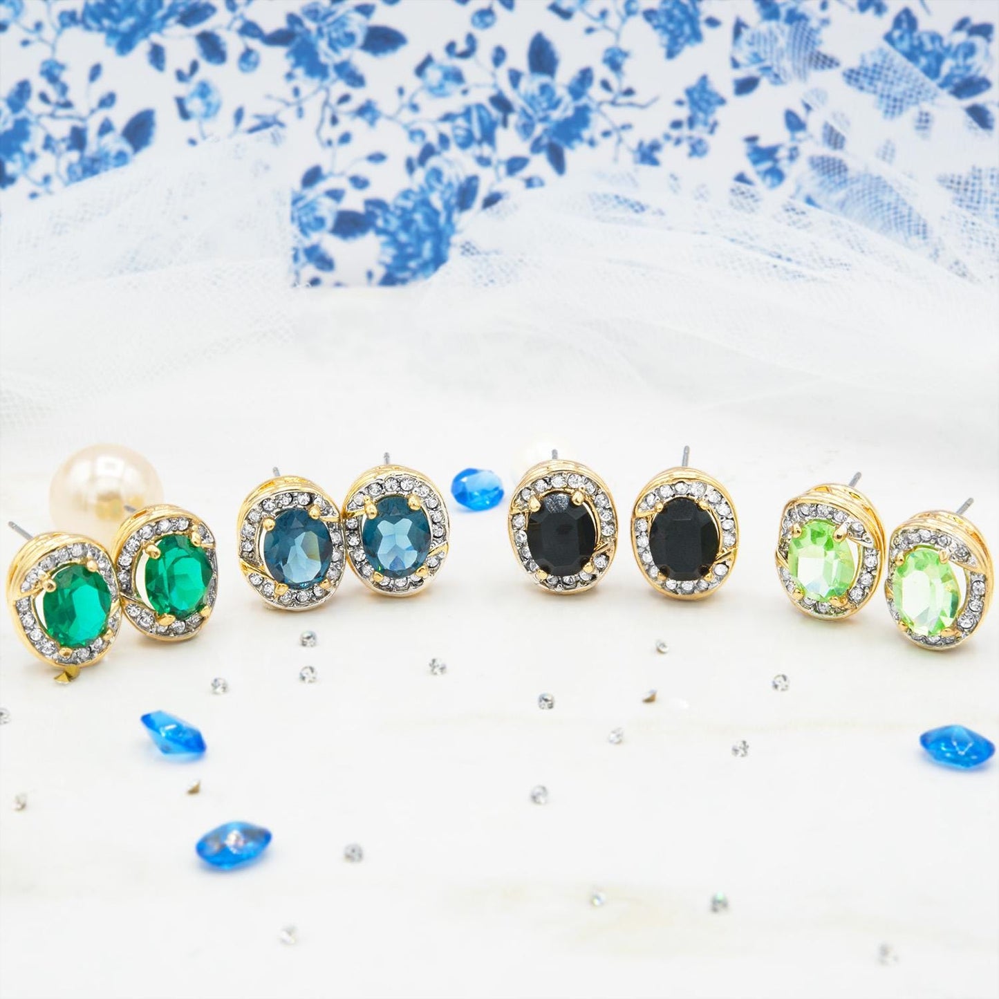 Vintage Austrian Crystal Peridot Green Post Earrings - 18k Gold Electroplated Halo Stud Earrings jewelry image 1