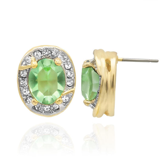 Vintage Austrian Crystal Peridot Green Post Earrings - 18k Gold Electroplated Halo Stud Earrings jewelry image 1