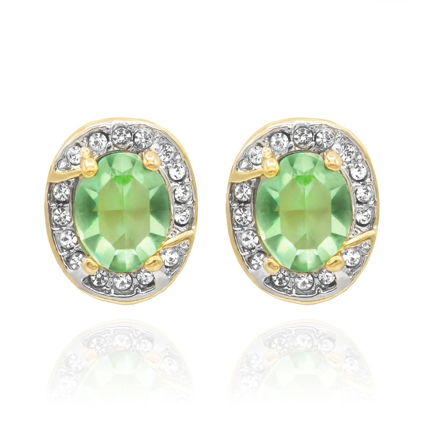 Vintage Austrian Crystal Peridot Green Post Earrings - 18k Gold Electroplated Halo Stud Earrings jewelry image 1