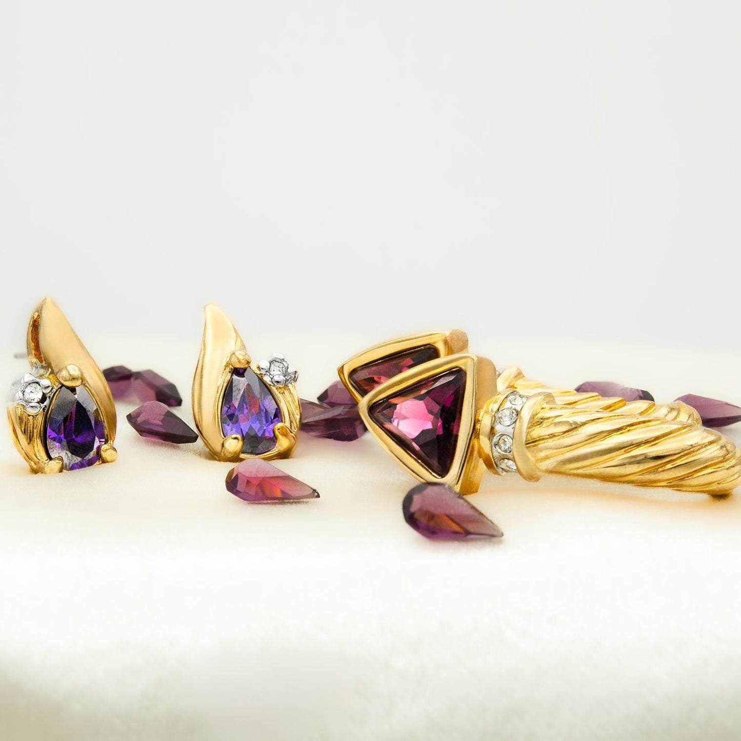 Vintage Austrian Crystal Gold Electroplated Post Earrings - Amethyst jewelry image 1