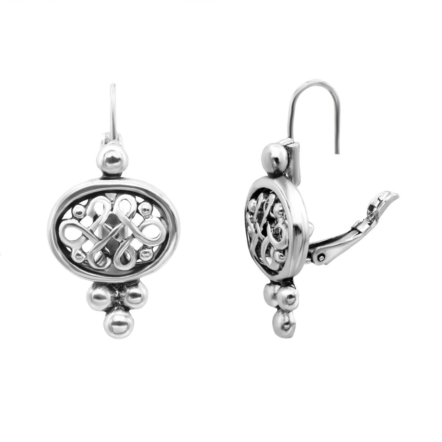Vintage Oscar De La Renta Antiqued Silver Tone Filigree Cutout Dangling Lever Back Earrings jewelry image 1