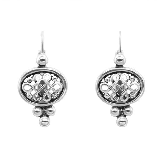 Vintage Oscar De La Renta Antiqued Silver Tone Filigree Cutout Dangling Lever Back Earrings jewelry image 1