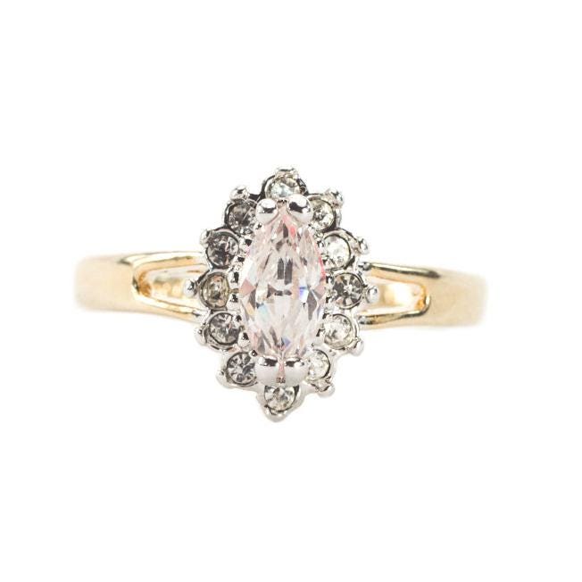 Vintage 1980s Austrian Crystal Marquise Ring with 18kt HGE Gold Electroplated Setting #R1314 jewelry image 1