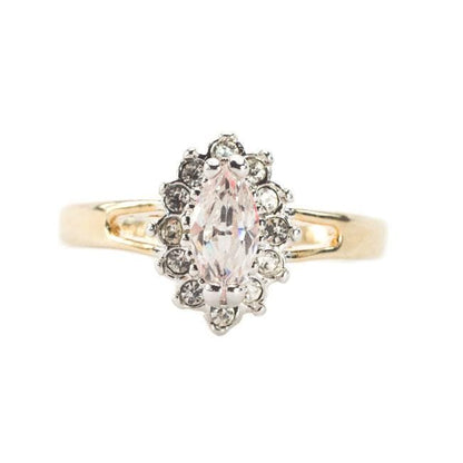 Vintage 1980s Austrian Crystal Marquise Ring with 18kt HGE Gold Electroplated Setting #R1314 jewelry image 1