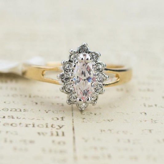Vintage 1980s Austrian Crystal Marquise Ring with 18kt HGE Gold Electroplated Setting #R1314 jewelry image 1