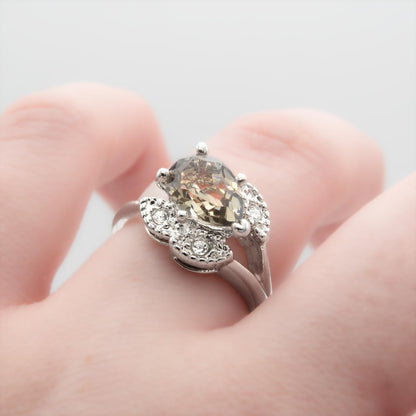 Vintage Black Diamond Austrian Crystal Pear Cut Ring - 18k Gold Electroplated jewelry image 1
