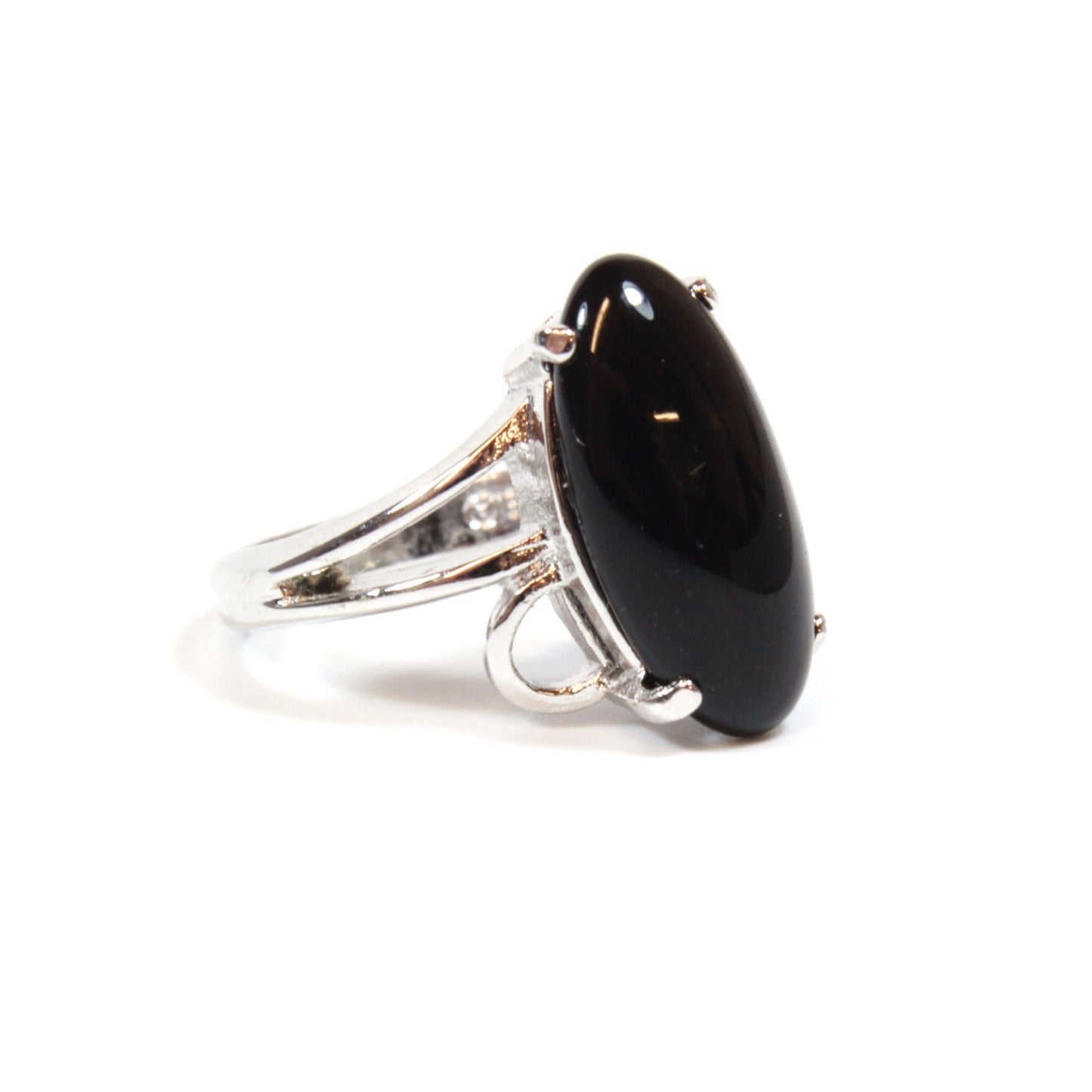 Vintage Genuine Onyx Oval Cocktail Ring – 18k White Gold Electroplated, Made in USA jewelry image 1