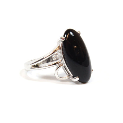 Vintage Genuine Onyx Oval Cocktail Ring – 18k White Gold Electroplated, Made in USA jewelry image 1