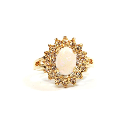 Vintage Opal and Austrian Crystal Cocktail Ring - 18k Gold Electroplated jewelry image 1