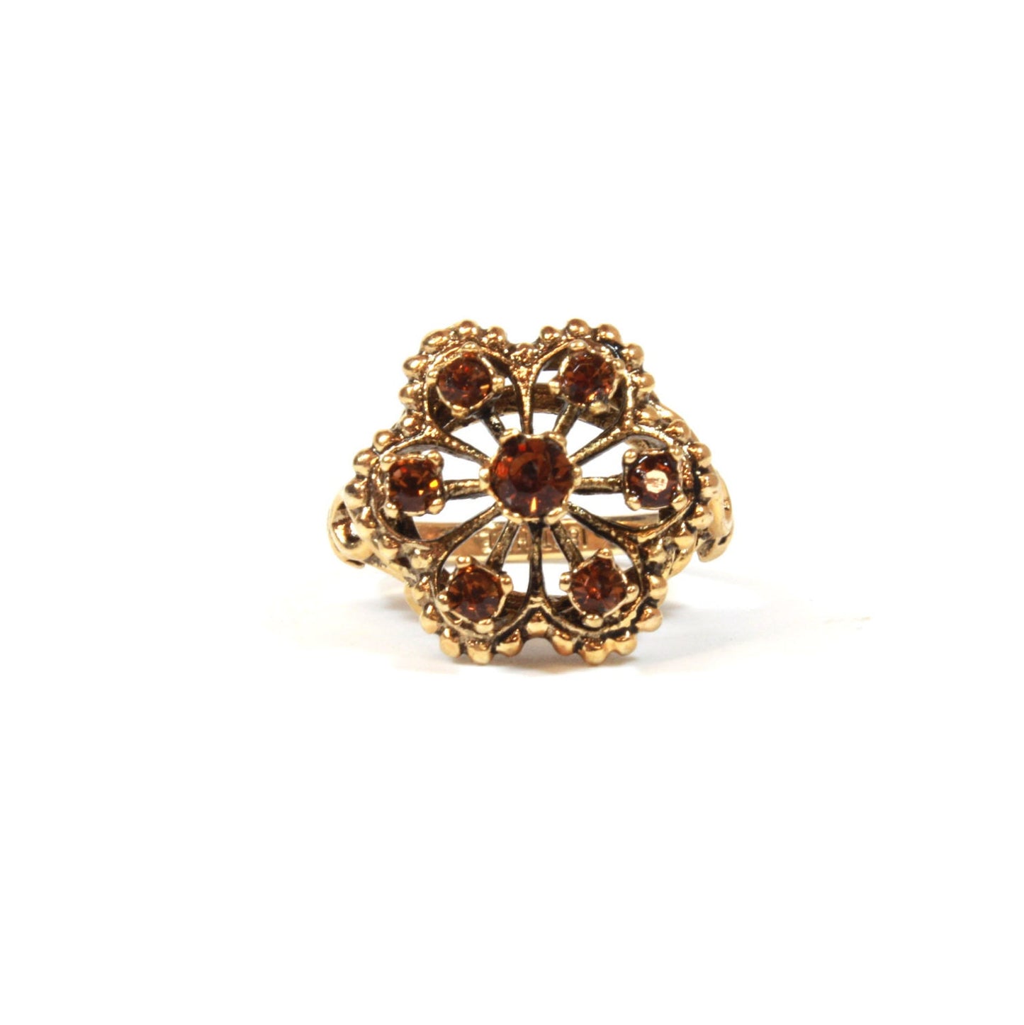 Vintage 1970s Edwardian Style Filigree Ring with Citrine Crystals – 18k Gold Electroplated #R103 jewelry image 1