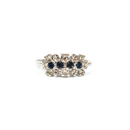Vintage 1970s Sapphire and Clear Austrian Crystal Cluster Ring - 18k White Gold Plated jewelry image 1