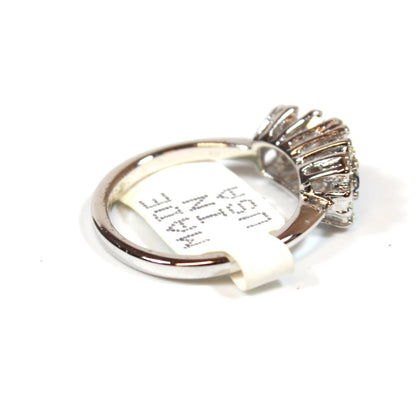 Vintage 1970s Sapphire and Clear Austrian Crystal Cluster Ring - 18k White Gold Plated jewelry image 1