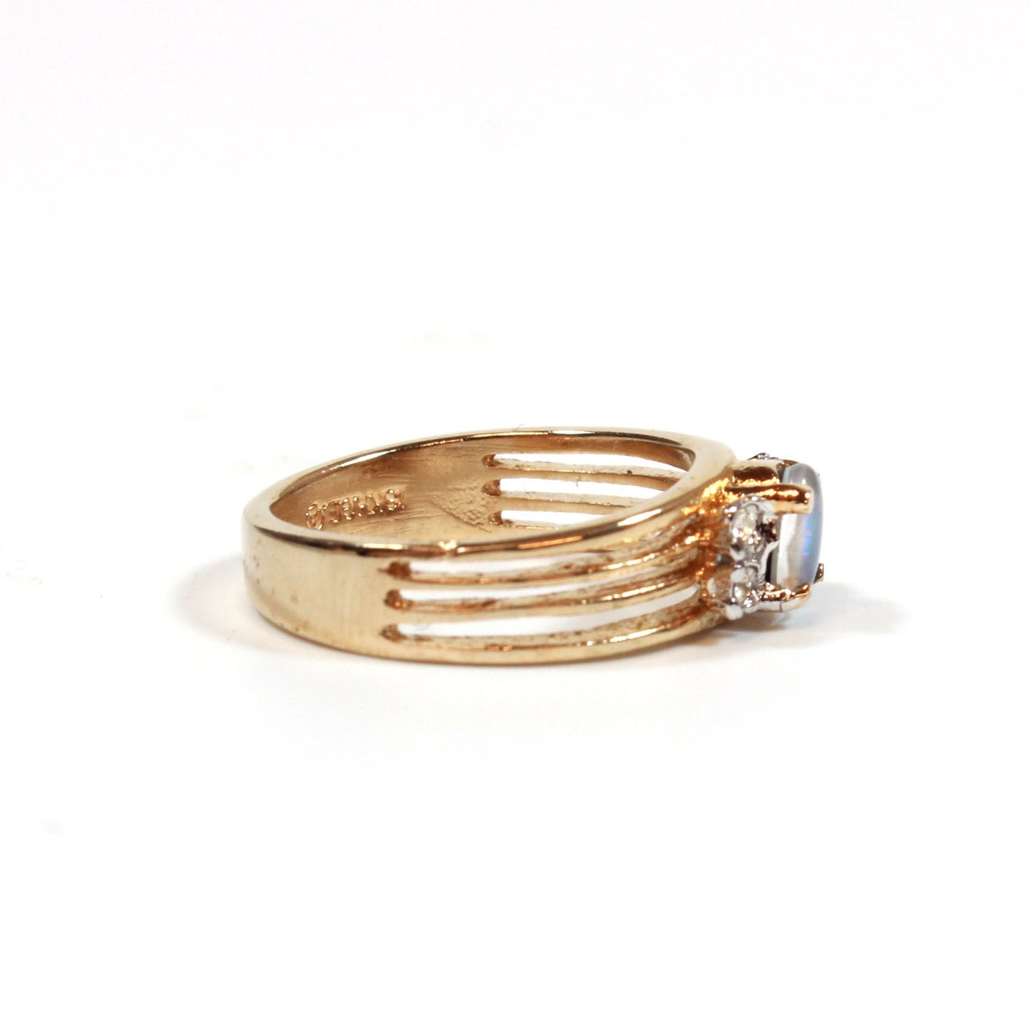 Vintage Genuine Triplet Opal Ring with Austrian Crystal Accents - 18k Gold Plated jewelry image 1