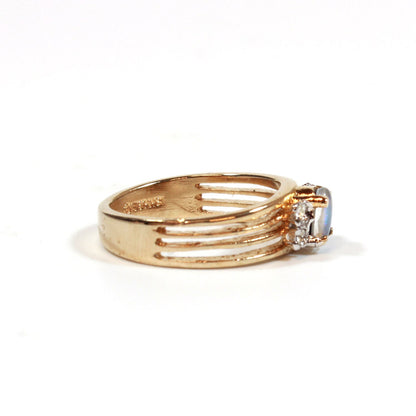 Vintage Genuine Triplet Opal Ring with Austrian Crystal Accents - 18k Gold Plated jewelry image 1