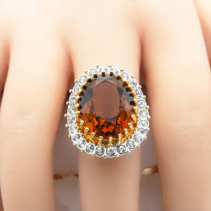Vintage Light Topaz Austrian Crystal Cocktail Ring - 18k Gold Electroplated Statement Ring Made in USA jewelry image 1