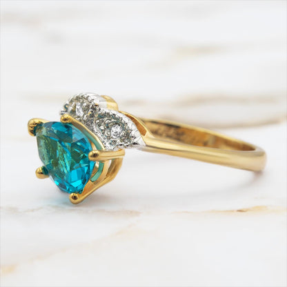 Vintage Blue Zircon Austrian Crystal Pear Cut Ring – 18k Gold Electroplated with Crystal Accents jewelry image 1