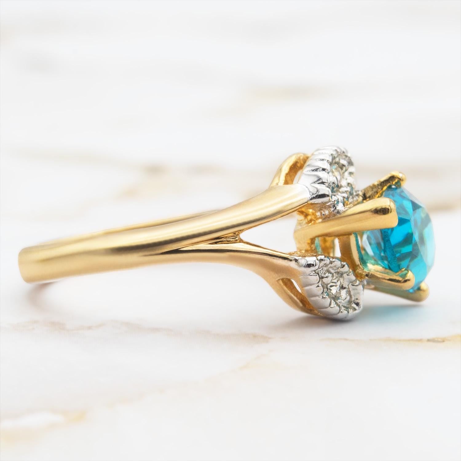 Vintage Blue Zircon Austrian Crystal Pear Cut Ring – 18k Gold Electroplated with Crystal Accents jewelry image 1