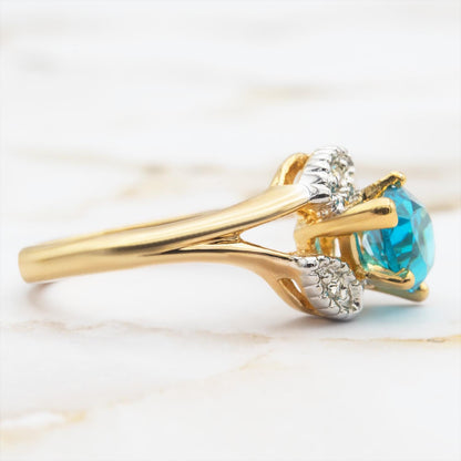 Vintage Blue Zircon Austrian Crystal Pear Cut Ring – 18k Gold Electroplated with Crystal Accents jewelry image 1