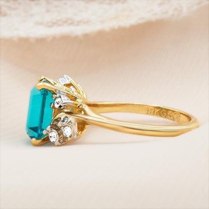 Vintage 1980s Austrian Crystal Zircon Emerald Cut Ring – 18k Gold Electroplated December Birthstone jewelry image 1