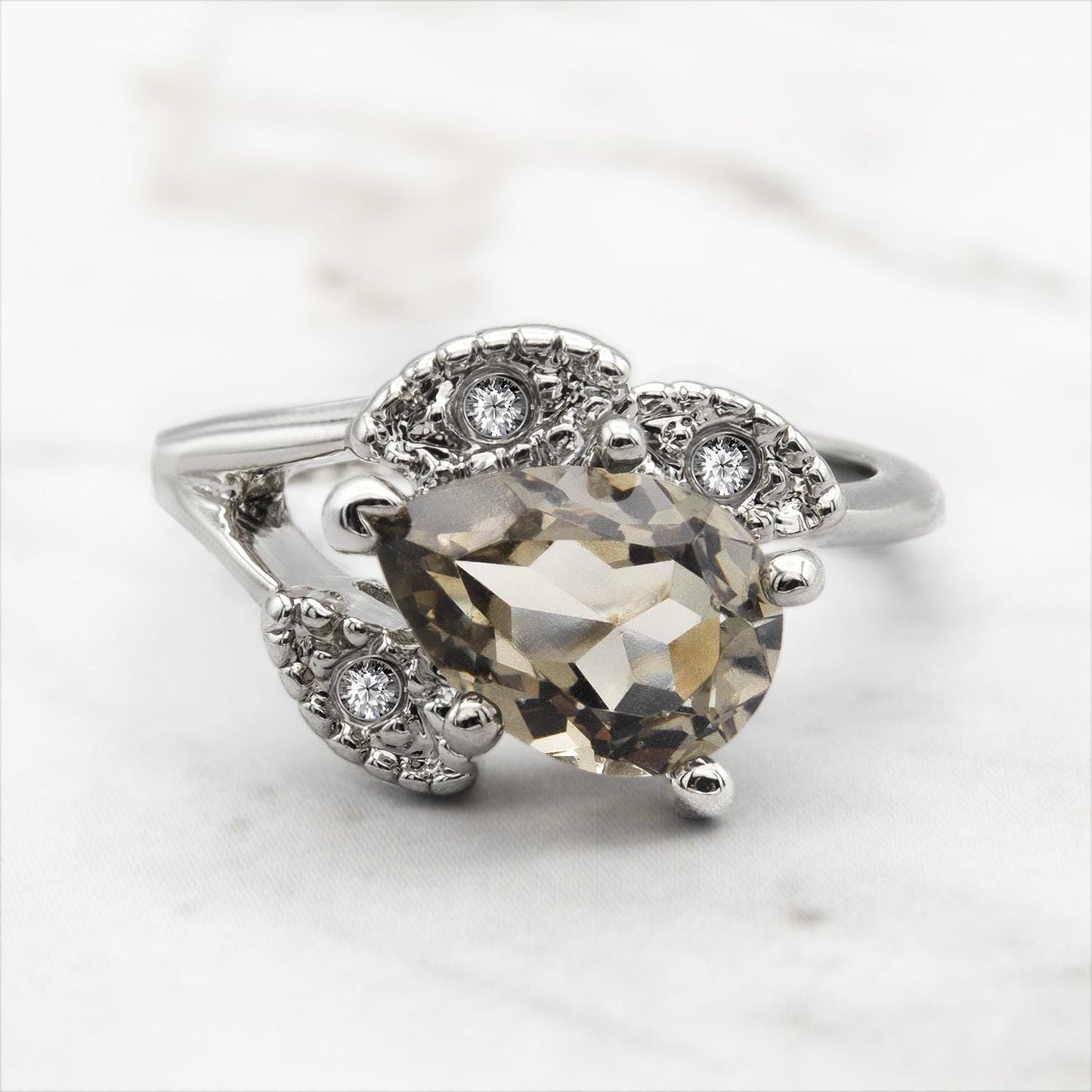Vintage Black Diamond Austrian Crystal Pear Cut Ring - 18k Gold Electroplated jewelry image 1