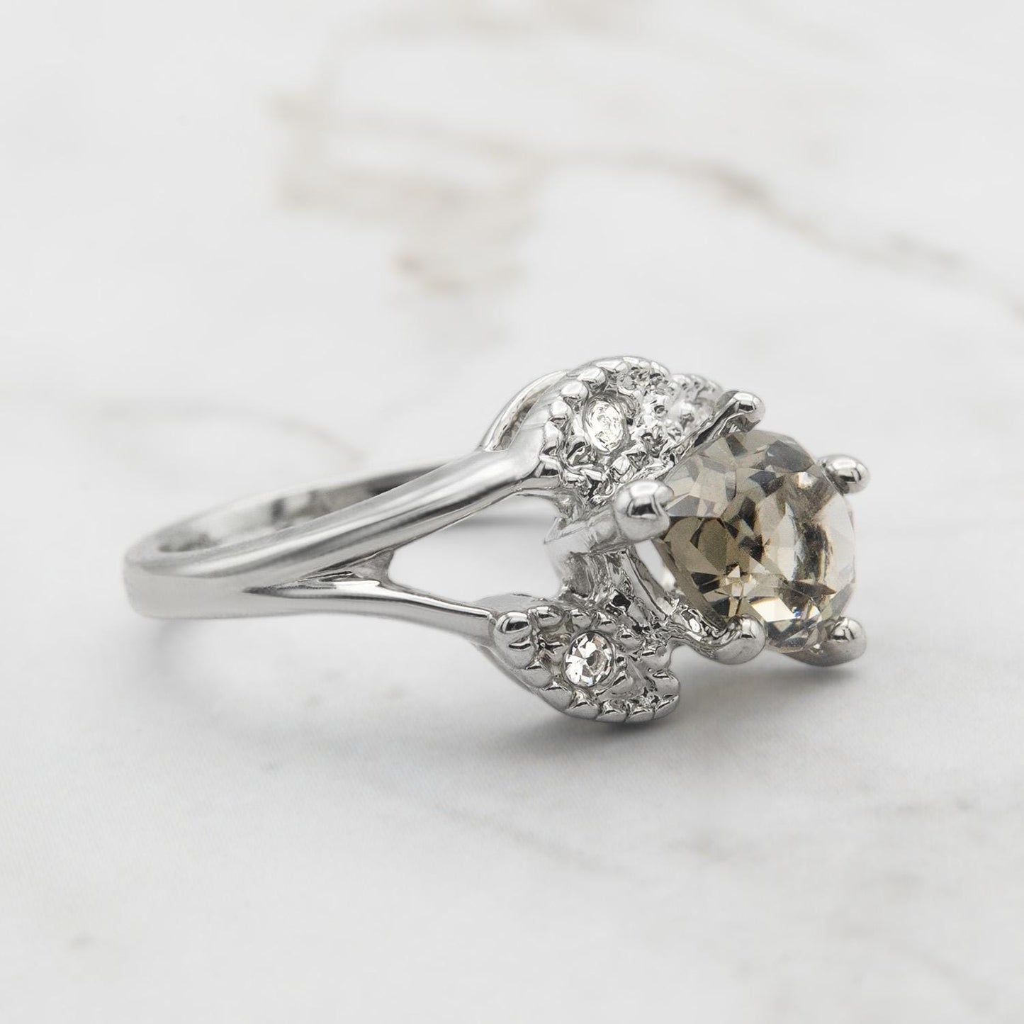 Vintage Black Diamond Austrian Crystal Pear Cut Ring - 18k Gold Electroplated jewelry image 1