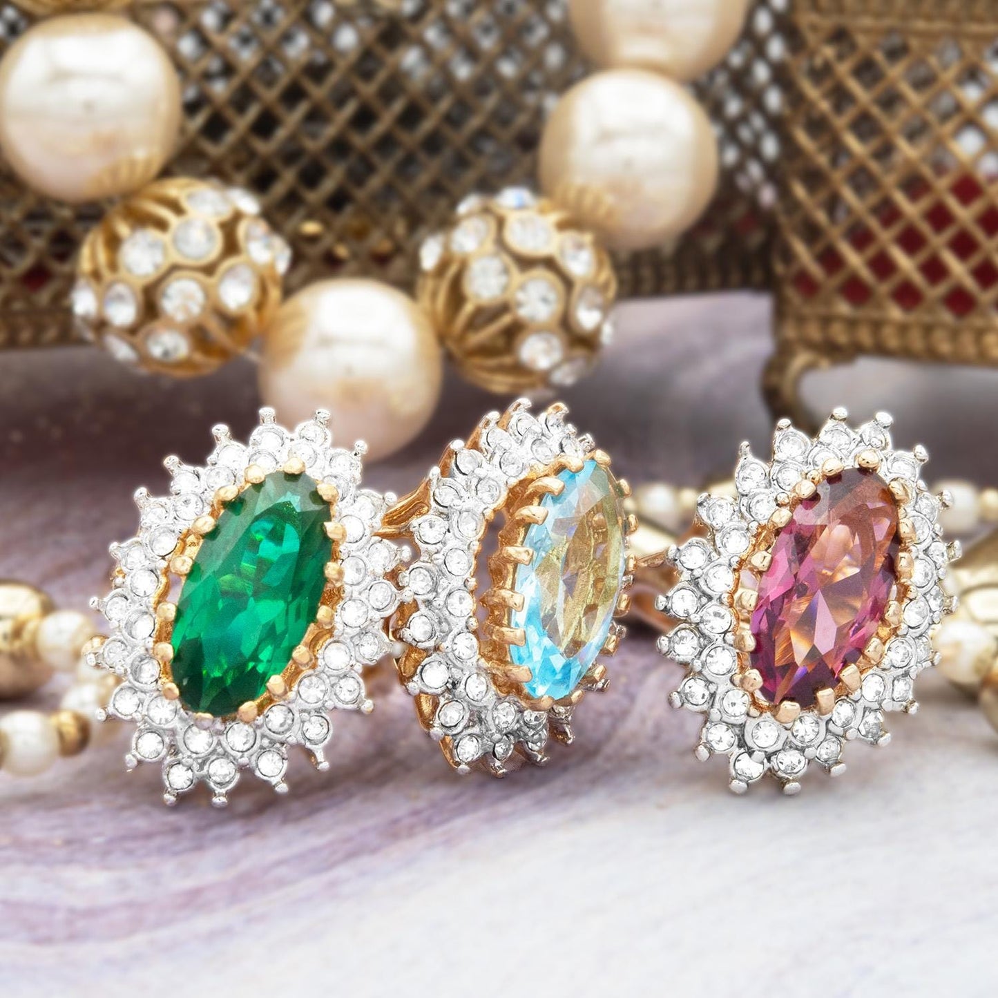 Vintage Emerald Green Austrian Crystal Cocktail Ring - 18k Gold Electroplated jewelry image 1