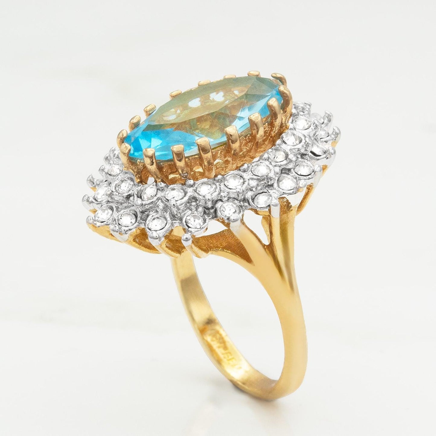 Vintage Aquamarine Austrian Crystal Cocktail Ring – 18k Gold Electroplated jewelry image 1