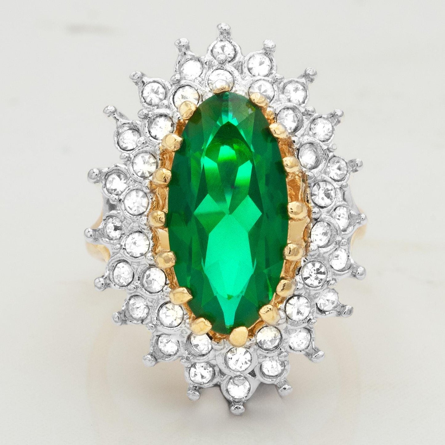 Vintage Emerald Green Austrian Crystal Cocktail Ring - 18k Gold Electroplated jewelry image 1