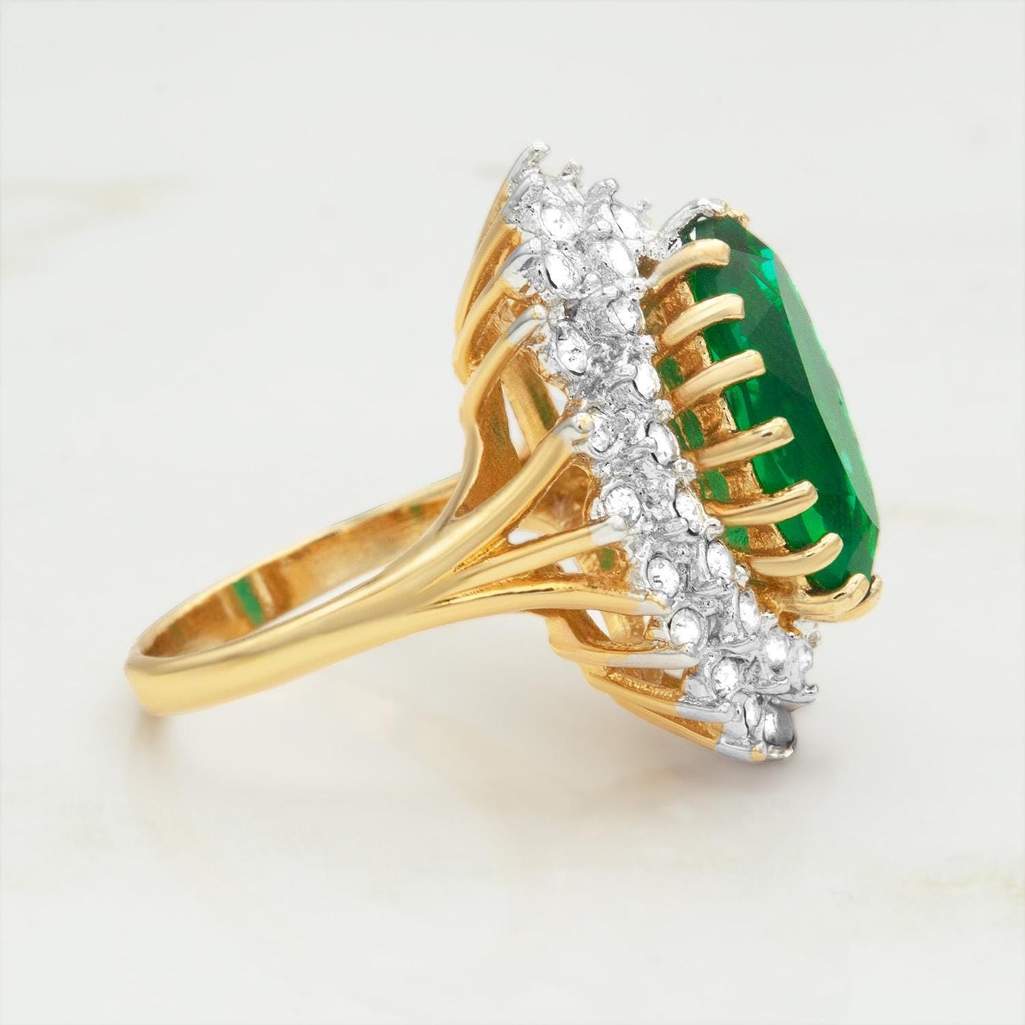Vintage Emerald Green Austrian Crystal Cocktail Ring - 18k Gold Electroplated jewelry image 1