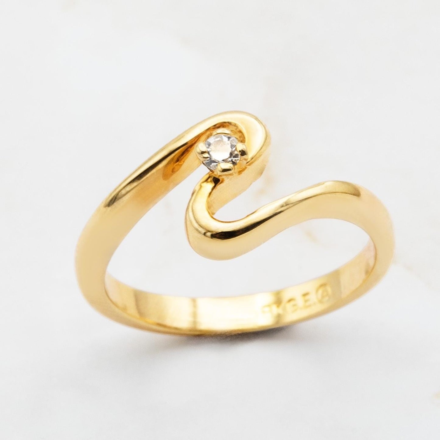 Vintage 1980s Cubic Zirconia Solitaire Ring - 18k Yellow Gold Electroplated - Made in USA jewelry image 1