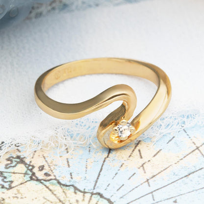 Vintage 1980s Cubic Zirconia Solitaire Ring - 18k Yellow Gold Electroplated - Made in USA jewelry image 1