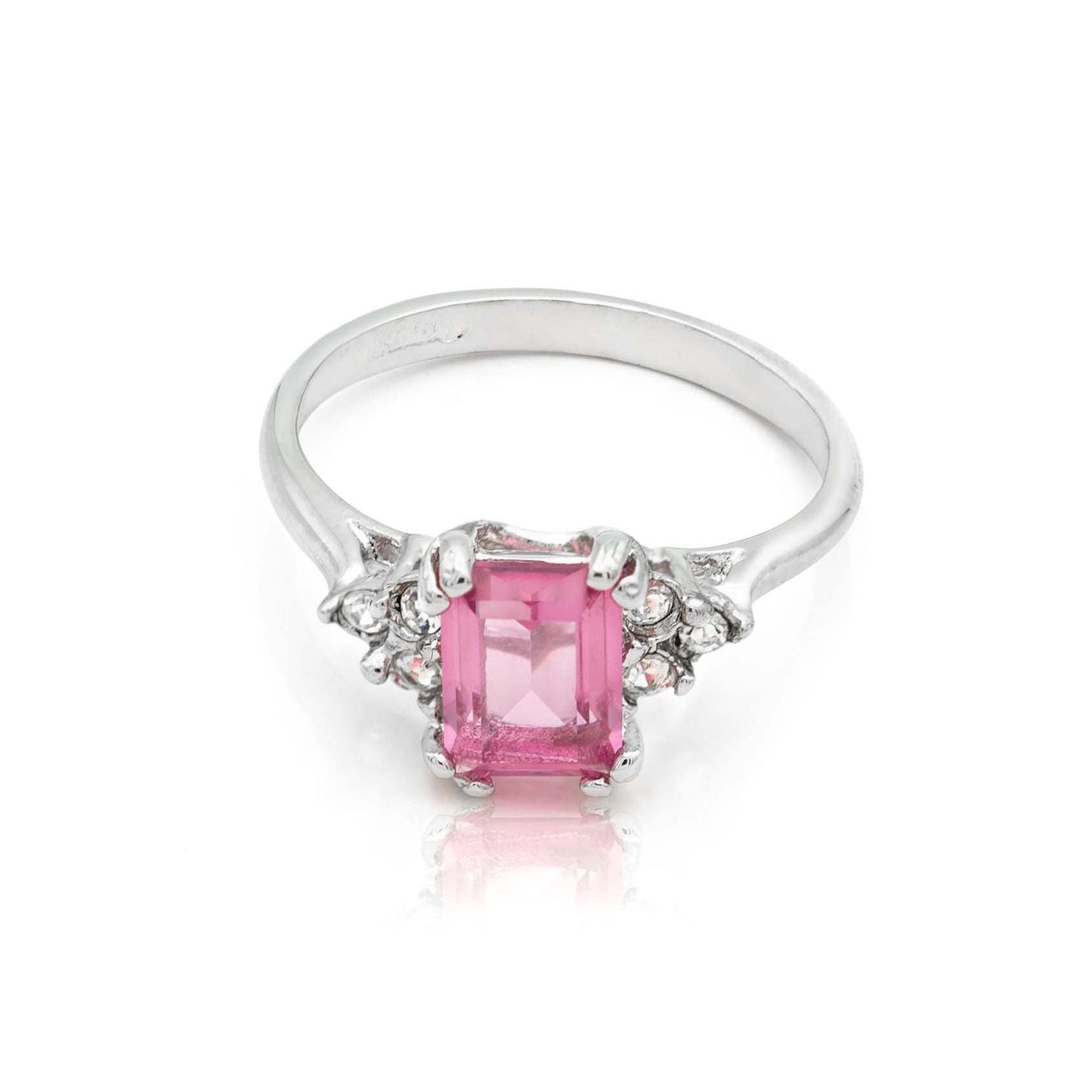 Emily Vintage 1980s Pink Tourmaline Crystal & Clear Swarovski Crystals 18k White Gold Electroplated Ring jewelry image 1