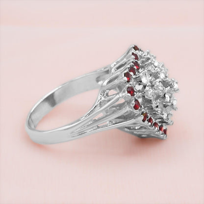 Vintage 1980s Austrian Crystal Heart Ring – Ruby Red & Clear Crystals, 18kt Gold Electroplated jewelry image 1