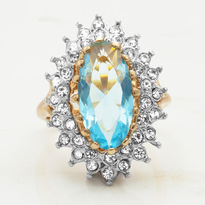 Vintage Aquamarine Austrian Crystal Cocktail Ring – 18k Gold Electroplated jewelry image 1