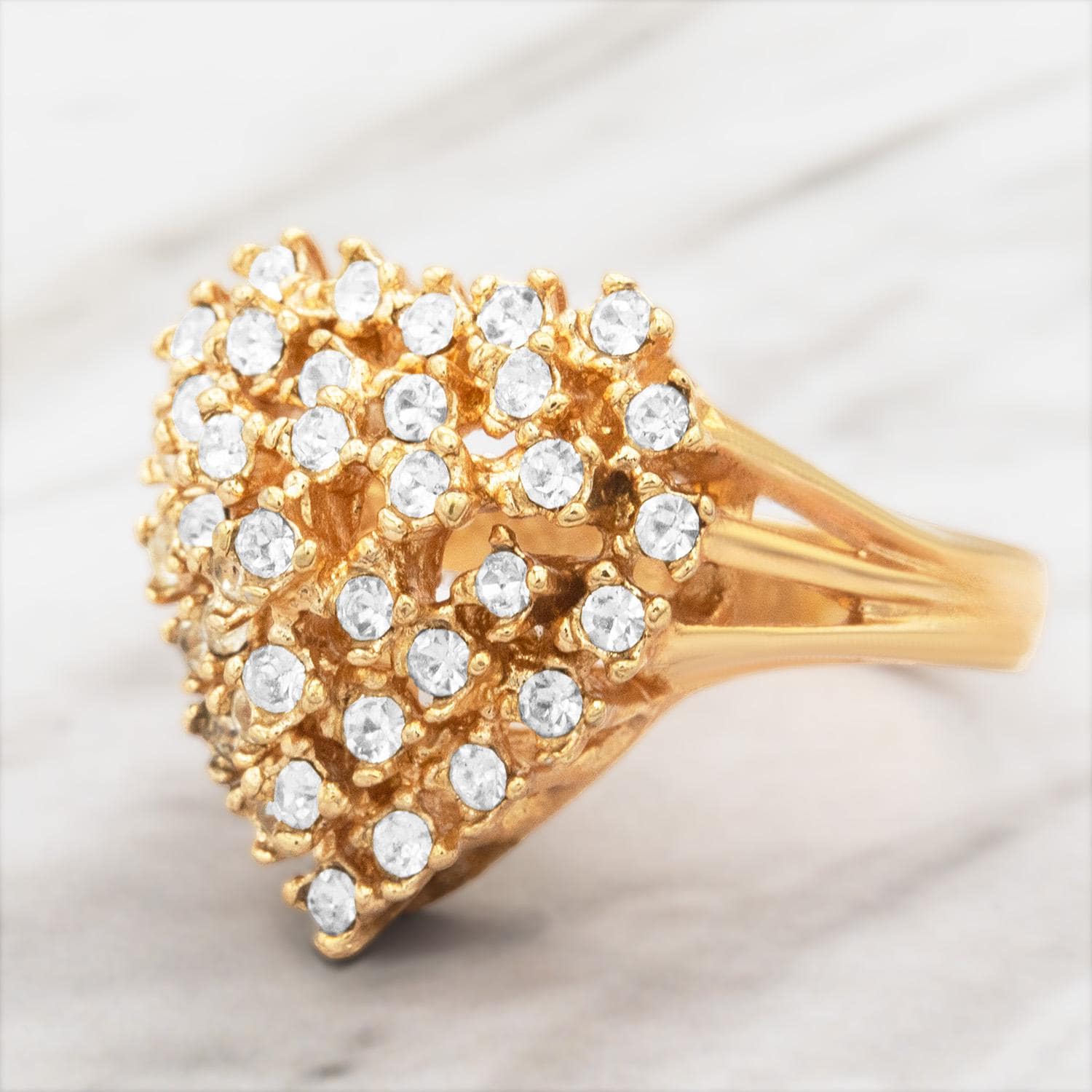 Vintage 1980s Austrian Crystal Heart Ring - 18kt Gold Electroplated jewelry image 1