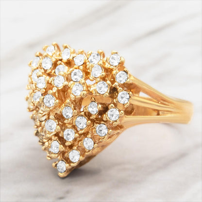 Vintage 1980s Austrian Crystal Heart Ring - 18kt Gold Electroplated jewelry image 1