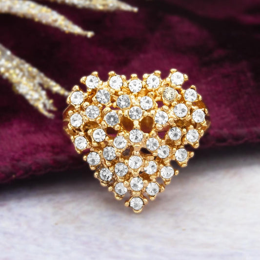 Vintage 1980s Austrian Crystal Heart Ring - 18kt Gold Electroplated jewelry image 1
