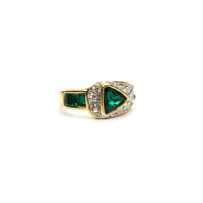 Vintage Emerald and Clear Austrian Crystal Pavé Ring – 18kt Gold Electroplated, Made in USA jewelry image 1