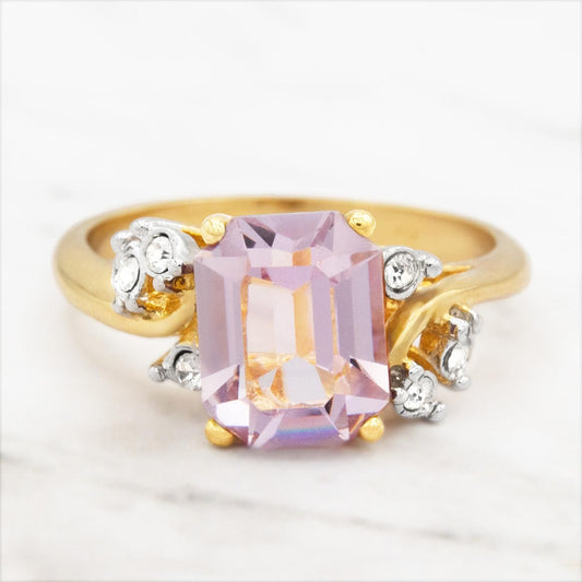 Vintage 1980s Light Amethyst Austrian Crystal Ring - 18k Gold Electroplated jewelry image 1