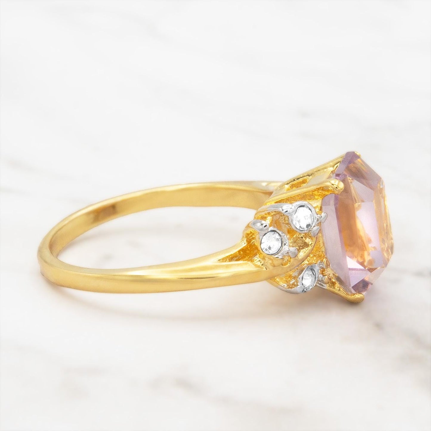 Vintage 1980s Light Amethyst Austrian Crystal Ring - 18k Gold Electroplated jewelry image 1