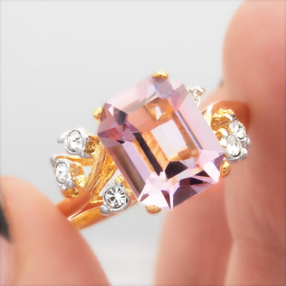 Vintage 1980s Light Amethyst Austrian Crystal Ring - 18k Gold Electroplated jewelry image 1