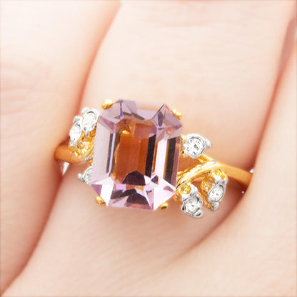 Vintage 1980s Light Amethyst Austrian Crystal Ring - 18k Gold Electroplated jewelry image 1