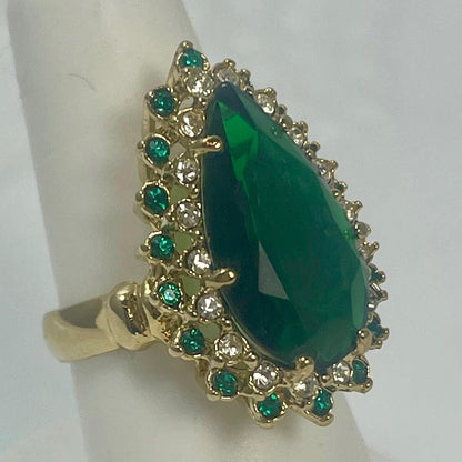 Victorian Style Emerald Green Austrian Crystal Cocktail Ring – 18k Gold Electroplated #R212 jewelry image 1