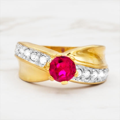 Vintage 1980s Ruby CZ Solitaire Engagement Style Ring - 18KT HGE Gold Plated jewelry image 1